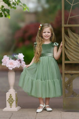 Sage Green Velvet and Tulle Flower Girl Dress