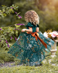 Forest Green Velvet Flower Girl Dresses - Embroidered Tulle