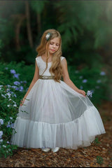 White Sleeveless Lace and Tulle Flower Girl Dress- Mermaid Style Bottom