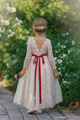 Long Sleeve Lace Flower Girl Dress