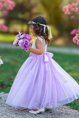 Sleeveless Lilac Lace and Tulle Flower Girl Dress