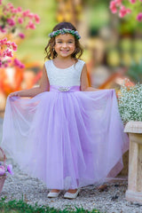 Sleeveless Lilac Lace and Tulle Flower Girl Dress