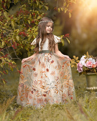 Champagne Velvet Flower Girl Dress - Floral