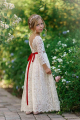 Long Sleeve Lace Flower Girl Dress
