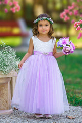 Sleeveless Lilac Lace and Tulle Flower Girl Dress