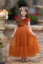Burnt Orange Velvet and Tulle Flower Girl Dress