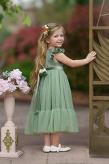 Sage Green Velvet and Tulle Flower Girl Dress
