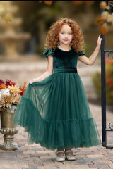 Hunter Green Velvet and Tulle Flower Girl Dress