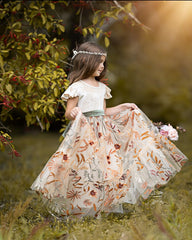 Champagne Velvet Flower Girl Dress - Floral