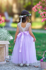 Sleeveless Lilac Lace and Tulle Flower Girl Dress