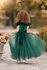 Hunter Green Velvet and Tulle Flower Girl Dress