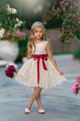 Sleeveless Knee Length Lace Flower Girl Dresses