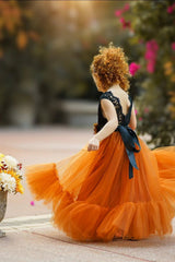 Sleeveless Black and Burnt Orange Flower Girl Dress