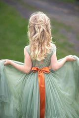 Sleeveless Sage Green Flower Girl Dress- Mermaid Bottom Layer