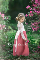 Princess Inspired, Long Sleeve Special Occasion Dress / Lace and tulle flower girl dress