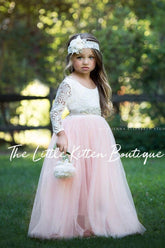 Princess Inspired, Long Sleeve Special Occasion Dress / Lace and tulle flower girl dress