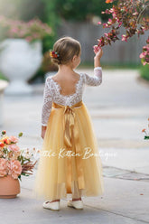 Fall Inspired, Long Sleeve Marigold Flower Girl Dress