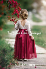 Princess Inspired, Long Sleeve Special Occasion Dress / Lace and tulle flower girl dress