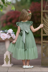 Sage Green Velvet and Tulle Flower Girl Dress