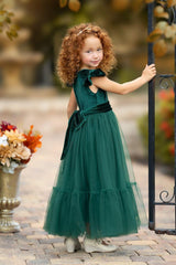Hunter Green Velvet and Tulle Flower Girl Dress