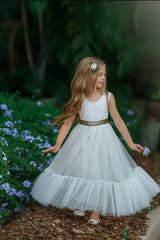 White Sleeveless Lace and Tulle Flower Girl Dress- Mermaid Style Bottom