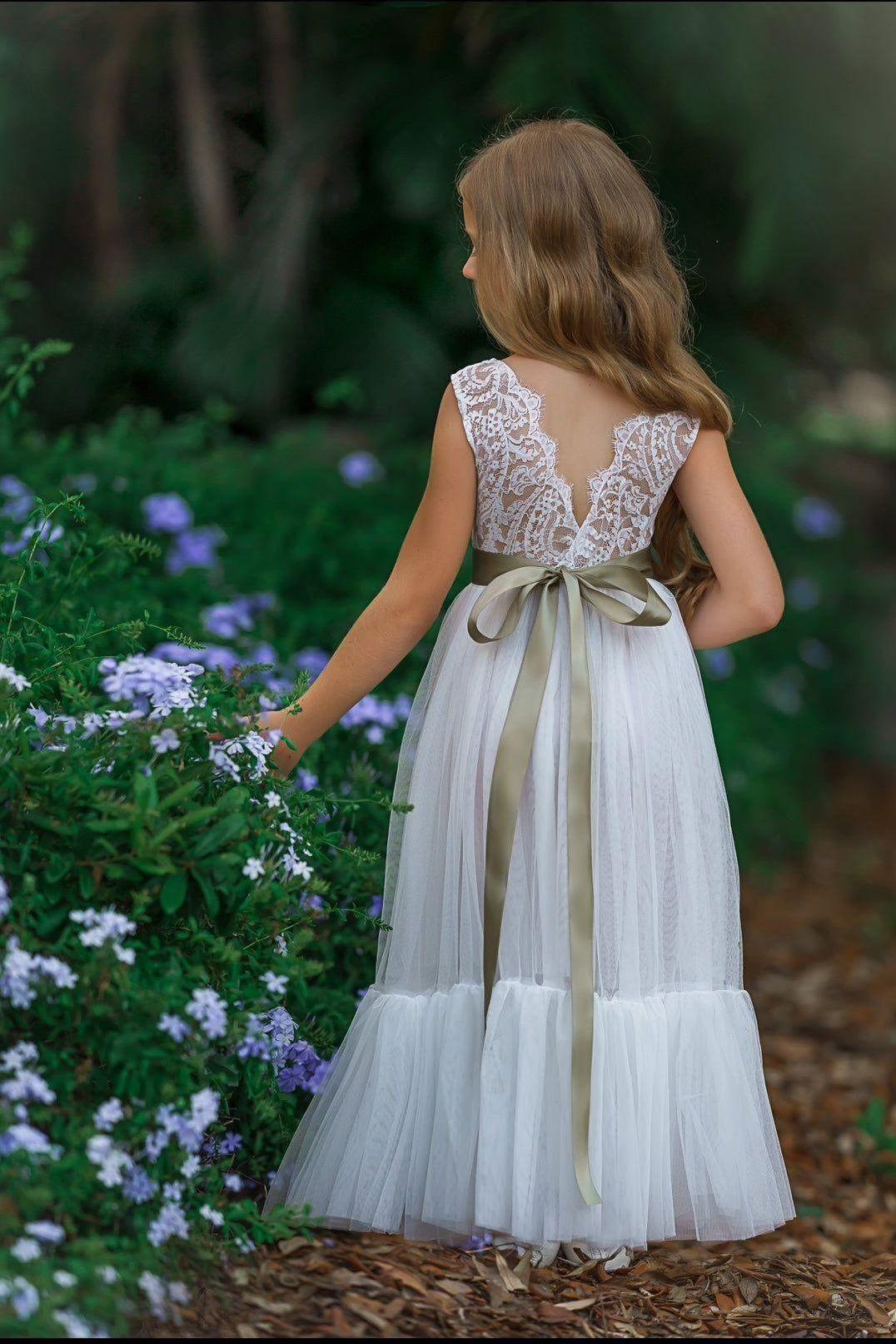 White Sleeveless Lace and Tulle Flower Girl Dress- Mermaid Style Bottom