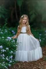 White Sleeveless Lace and Tulle Flower Girl Dress- Mermaid Style Bottom