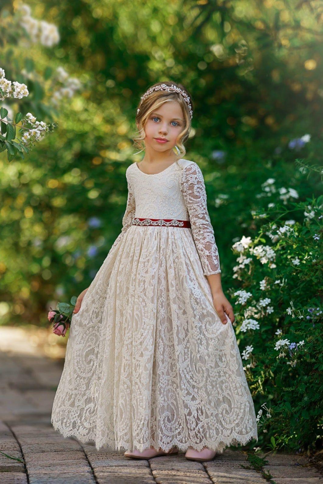 Long Sleeve Lace Flower Girl Dress