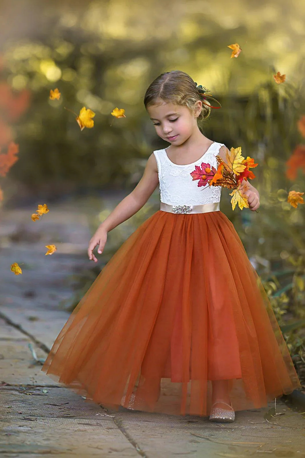 Sleeveless and Long Sleeve, Fall Inspired Burnt Orange and Rust Flower Girl Dresses