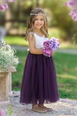 Sleeveless Lace Flower Girl Dress - Eggplant Purple Tulle