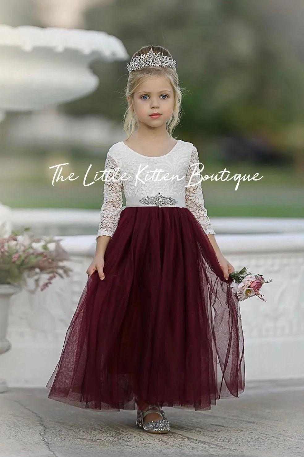 Princess Inspired, Long Sleeve Special Occasion Dress /  Lace and tulle flower girl dress