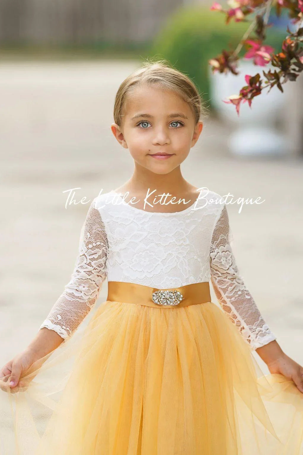 Fall Inspired, Long Sleeve Marigold Flower Girl Dress