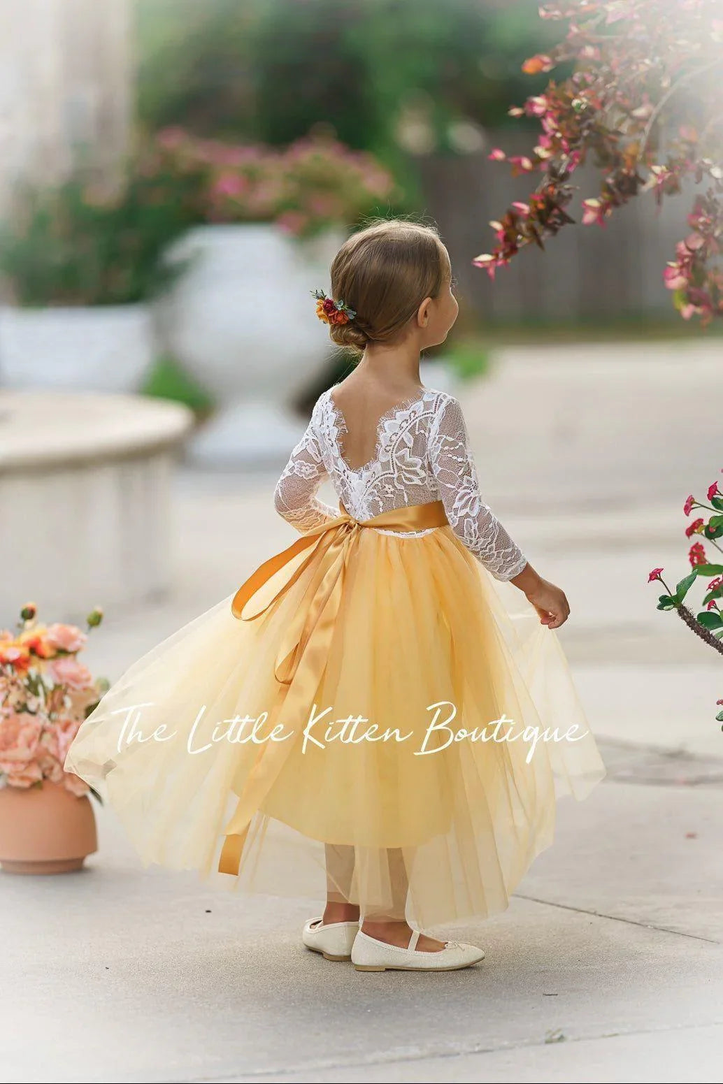 Fall Inspired, Long Sleeve Marigold Flower Girl Dress